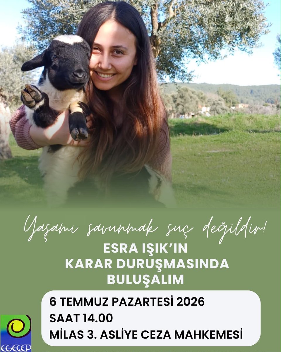 ibrahimyesilsol's tweet photo. YAŞAMI SAVUNMAK SUÇ DEĞİLDİR!

Doğasını korumak istediği için hukuksuz şekilde 42 gün cezaevinde tutulan ve davası devam Esra Işık’ın karar duruşması 6 Temmuz Pazartesi günü gerçekleştirilecek.

Yarın orada olacağım. Tüm doğa savunucularının desteğini bekliyoruz.

🗓️6 Temmuz Pazartesi 
🕑14.00
📍Milas 3. Asliye Ceza Mahkemesi