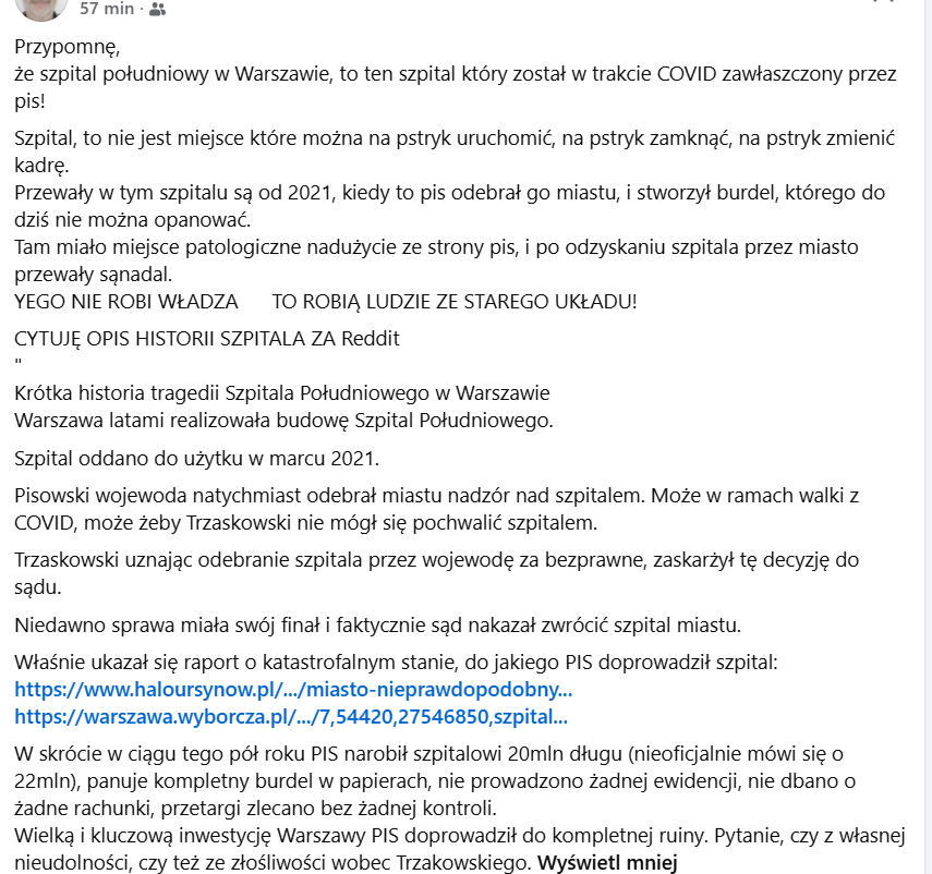 BabczenkoEwa's tweet photo. Wszystkim pisowatym i presstytutkom,nieustannie grzejącym temat Szpitala Południowego przypominam co następuje👇
Wpis pochodzi z FB.Celowo nie pokazuję autora ponieważ jak widać na zdjęciu był oznaczony "tylko dla znajomych". https://t.co/GLlYcFrvgi