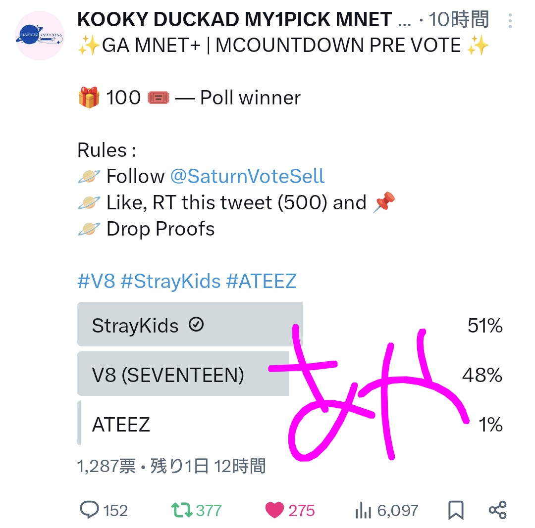 n026225's tweet photo. @SaturnVoteSell @ipoyknahc Done for #Straykids ThankYou https://t.co/oDxPvD8ryO