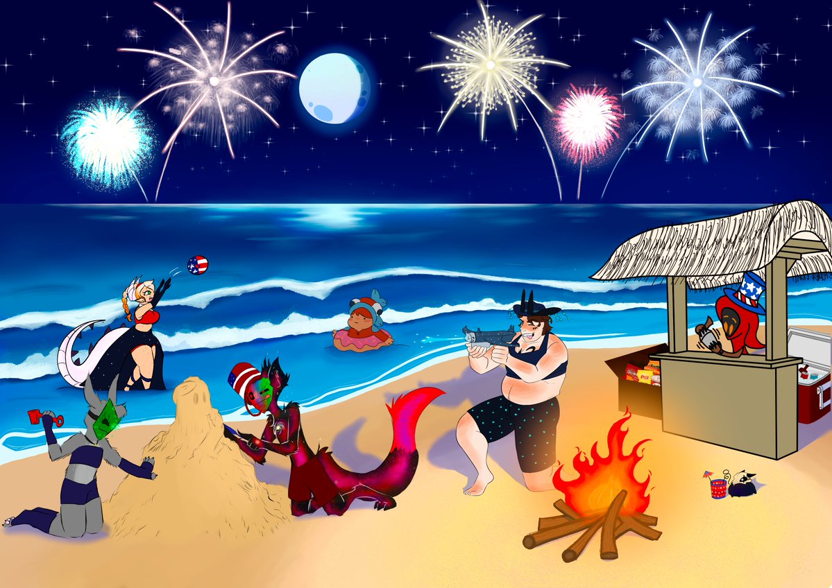 Knight_642's tweet photo. My internet was bad yesterdayo.o
So here's a belate happy 4th of july! With some of the greatest people I know hanging on the beach!=D Thank you @corvinoxart for coming up with this idea for us to join, it was fun and I undyingly LOVE the results. 
Hope you all had a awesome time https://t.co/49qH2ZU66f