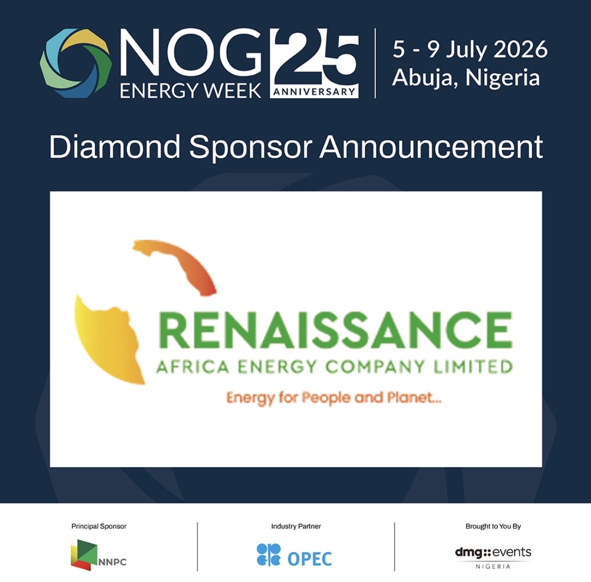Renaissance_Afr's tweet photo. We’re excited to share that @Renaissance_Afr is a Diamond Sponsor at @NOGEnergyWeek Conference & Exhibition 2026.

As one of the industry’s foremost gatherings, #NOG Energy Week provides an important platform for collaboration, innovation and conversations that will shape the future of energy in Nigeria and across Africa.

We look forward to connecting with you at NOG Energy Week 2026.

#NOGEnergyWeek2026 #WeAreRenaissance #RenaissanceAfricaEnergy #EnergyForPeopleAndPlanet