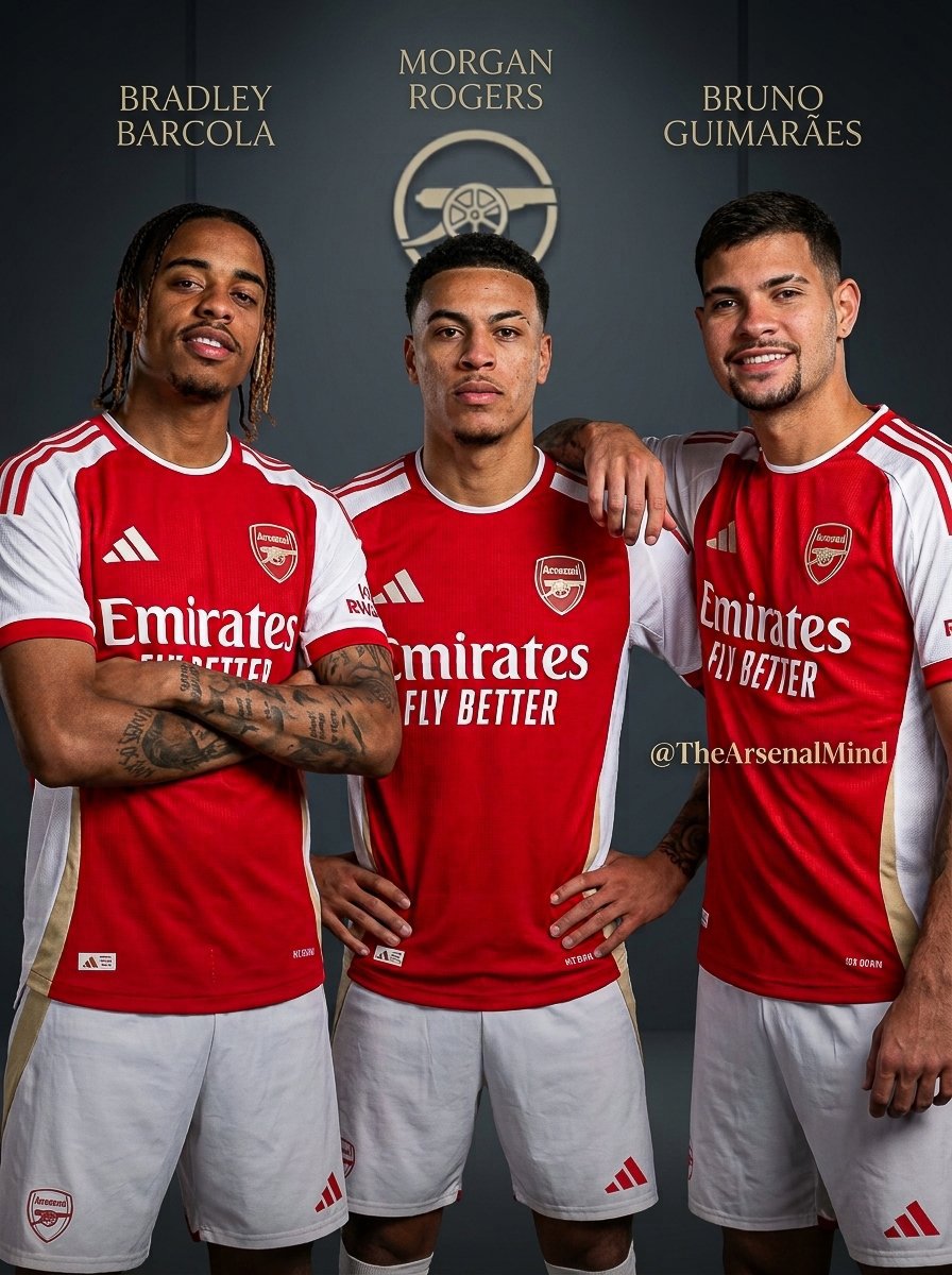 Arsenal_rep1's tweet photo. Will you be happy if Barcola, Rogers and Bruno Guimarães were the only Arsenal signing this summer? https://t.co/XuNSmiem0h