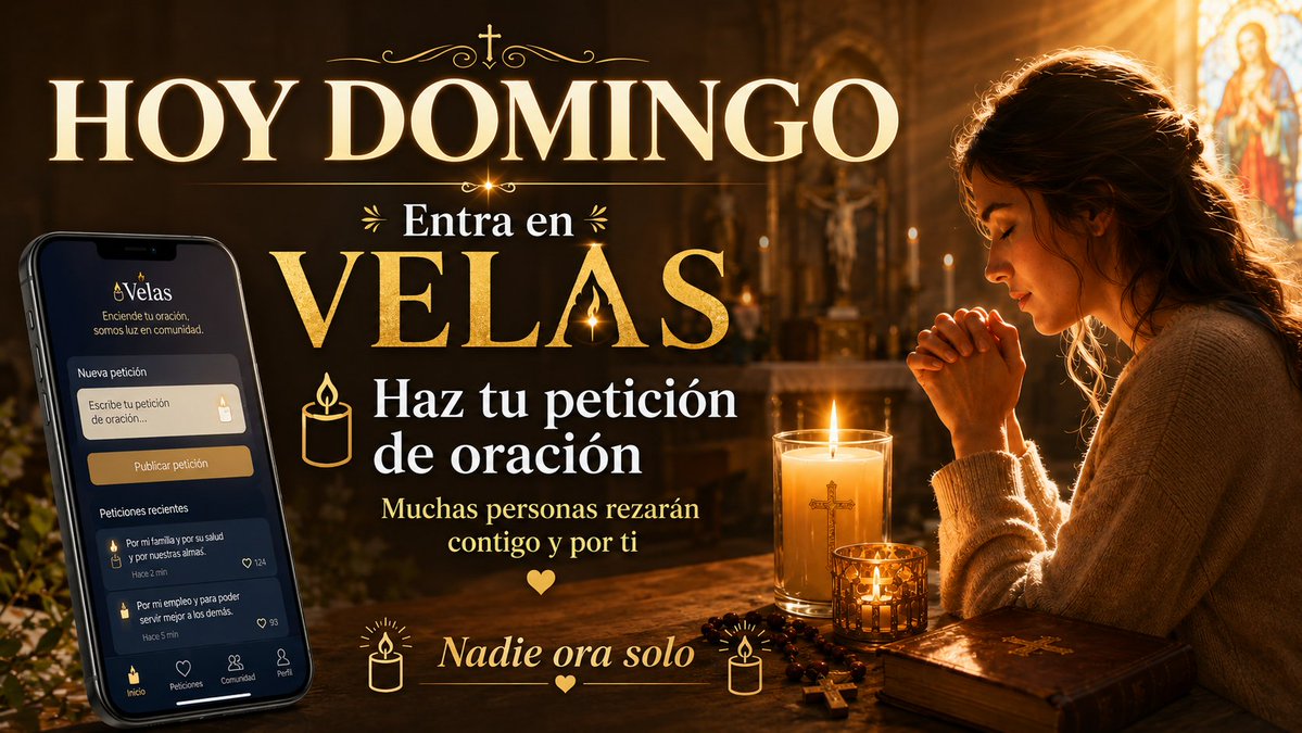 centro99066's tweet photo. https://t.co/G5axsDidLz🕯️ Hoy domingo, entra en Velas y comparte tu petición de oración.Muchas personas podrán unirse para rezar contigo y por ti. No lleves solo aquello que pesa en tu corazón.🙏 Nadie ora solo.#Oración #Domingo #Velas #IglesiaCatólica https://t.co/Fk23VdNKft