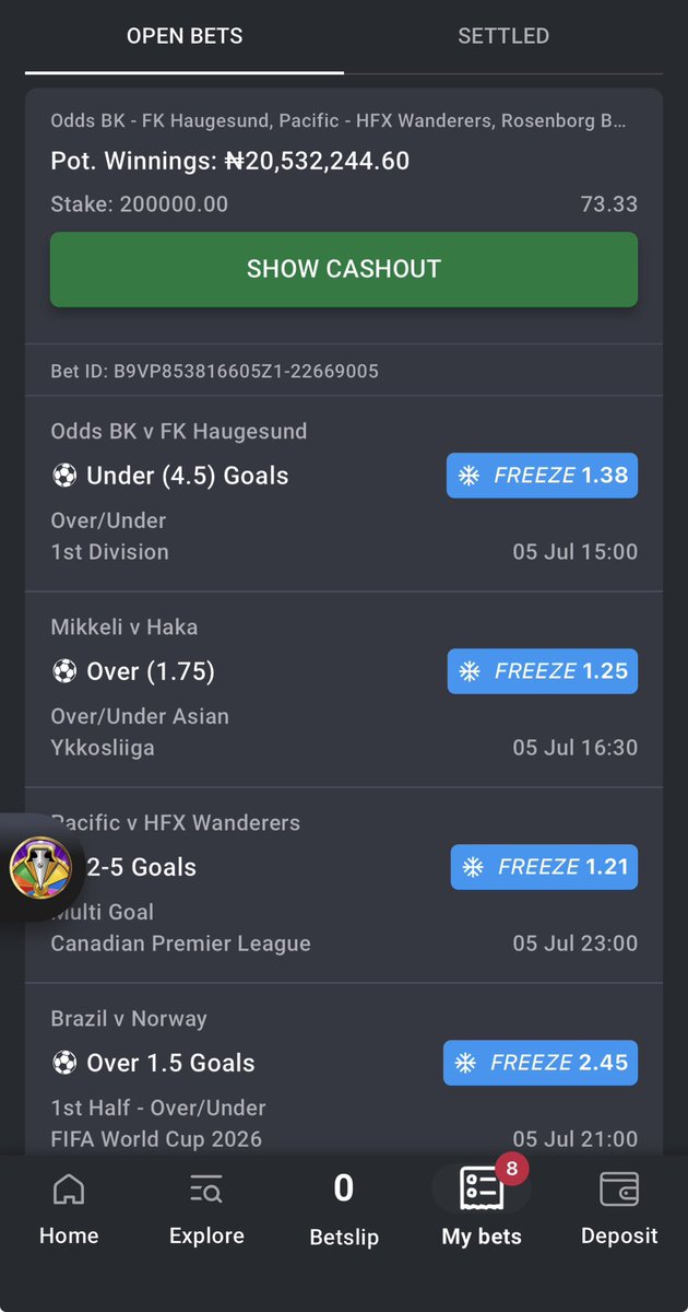 slay_jimmy's tweet photo. N200,000 to win N20,000,000 🥶💵🪂

75 odds - 5JWSPHB
20 odds - 5JWS8X2
10 odds - 5JWSTHB

#Bet9jaCode 🇳🇬 ☝🏾 https://t.co/P1NvhN5Bpx