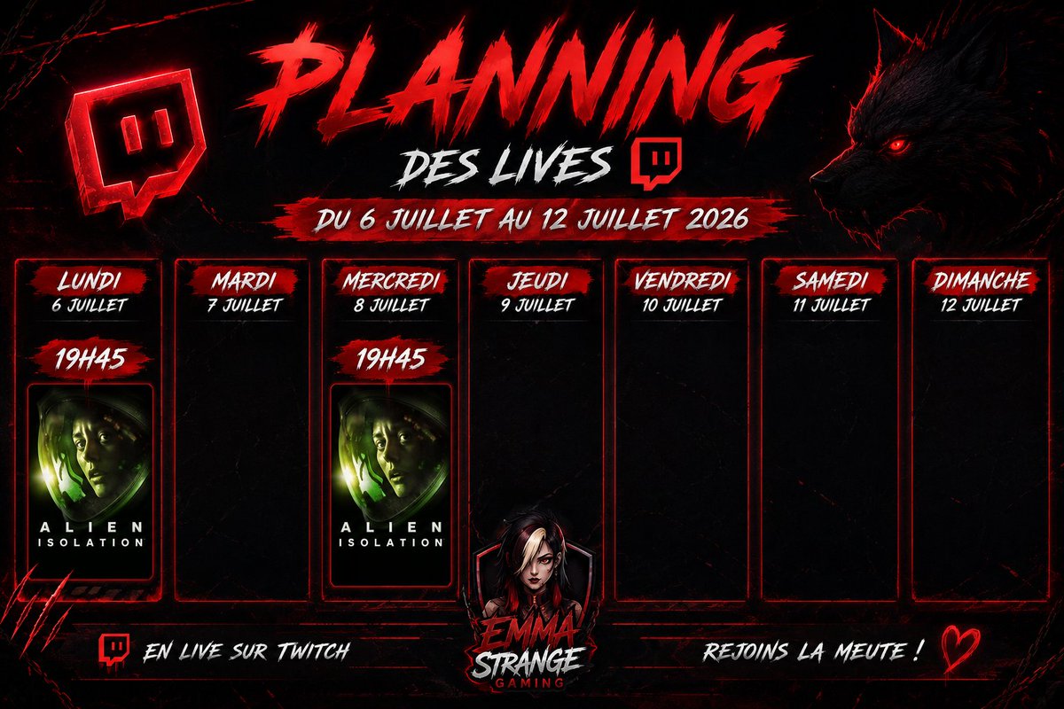 EmmaStrangeTV's tweet photo. Le planning de la semaine !
Rejoignez moi sur twitch : https://t.co/mAV7EIZJGi https://t.co/BuJOhKxoYW