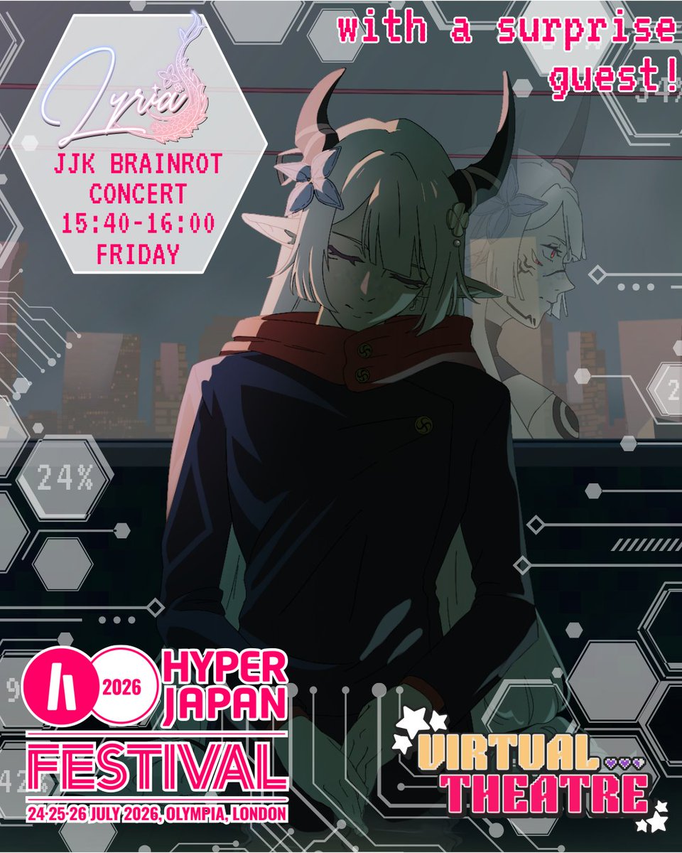 LyriaVT's tweet photo. Concert announcement!

Thanks to the wonderful team of @VirtualStagePro I will be able to perform for the Virtual Theatre at @HYPERJAPANevent 2026!

...and are you even surprised it's a JJK brainrot setlist? 🤣✨

Thank you so much for having me! 🙏💖 https://t.co/SJZGbUR5HE