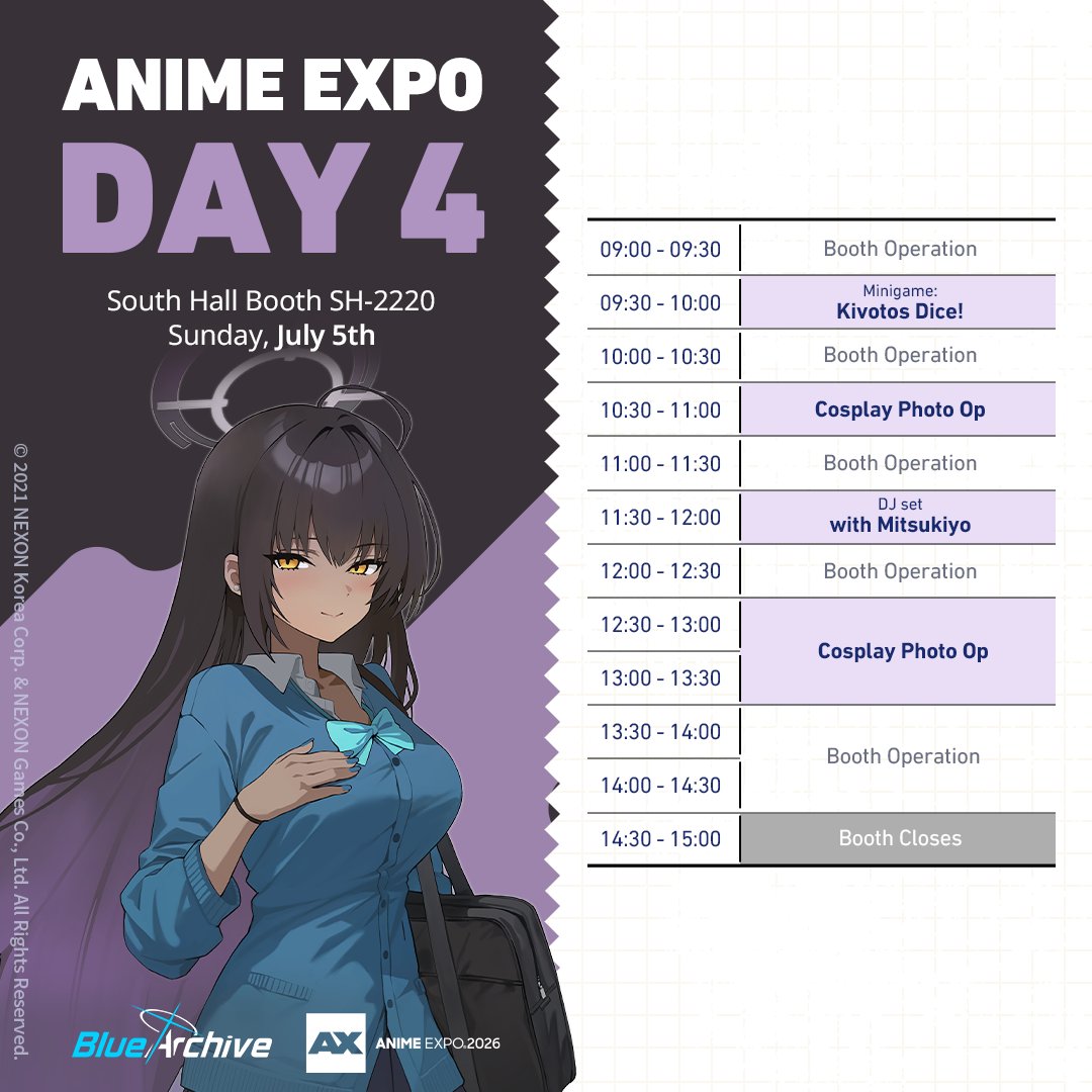 The official schedule for Blue Archive's final day at Anime Expo