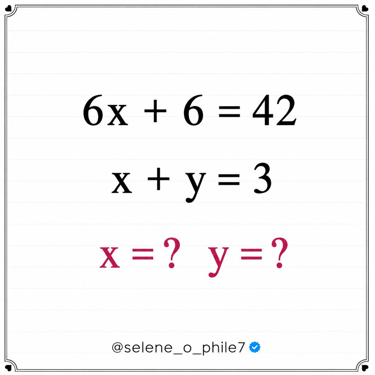 selene_o_phile7's tweet photo. Can you solve both values without a calculator? 🧠 https://t.co/ga1ztJycNA