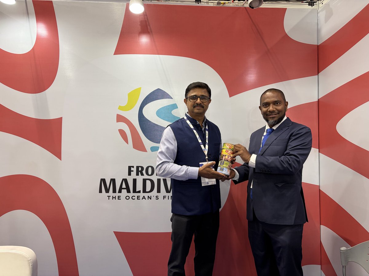 mformpcmv's tweet photo. During the Seafood Expo Bharat 2026 held from 1st - 3rd July in Chennai, MFORMPC in collaboration with @mifcomv showcased the premium canned tuna from Maldives and engaged with potential buyers from the Indian seafood industry. 

We also held productive meetings with investors together with @MFAORmv discussing opportunities in the Aquaculture and Seafood processing industry in the Maldives. 

We look forward to working with partners from the Indian seafood industry and @MPEDACOCHIN 

We thank the @HCIMaldives and the Commissioner HE Shri G. Balasubramanian for his support to MFORMPC during our participation at #SEBChennai