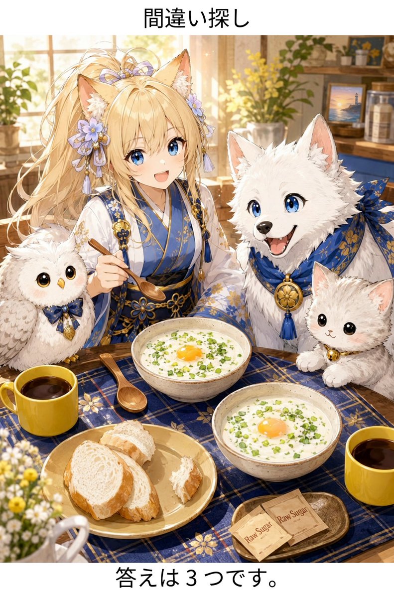 クッション パン  朝ごはんにどうぞ 間違い探し 答えは3つです。 今日は、コロンビアの朝ごはん