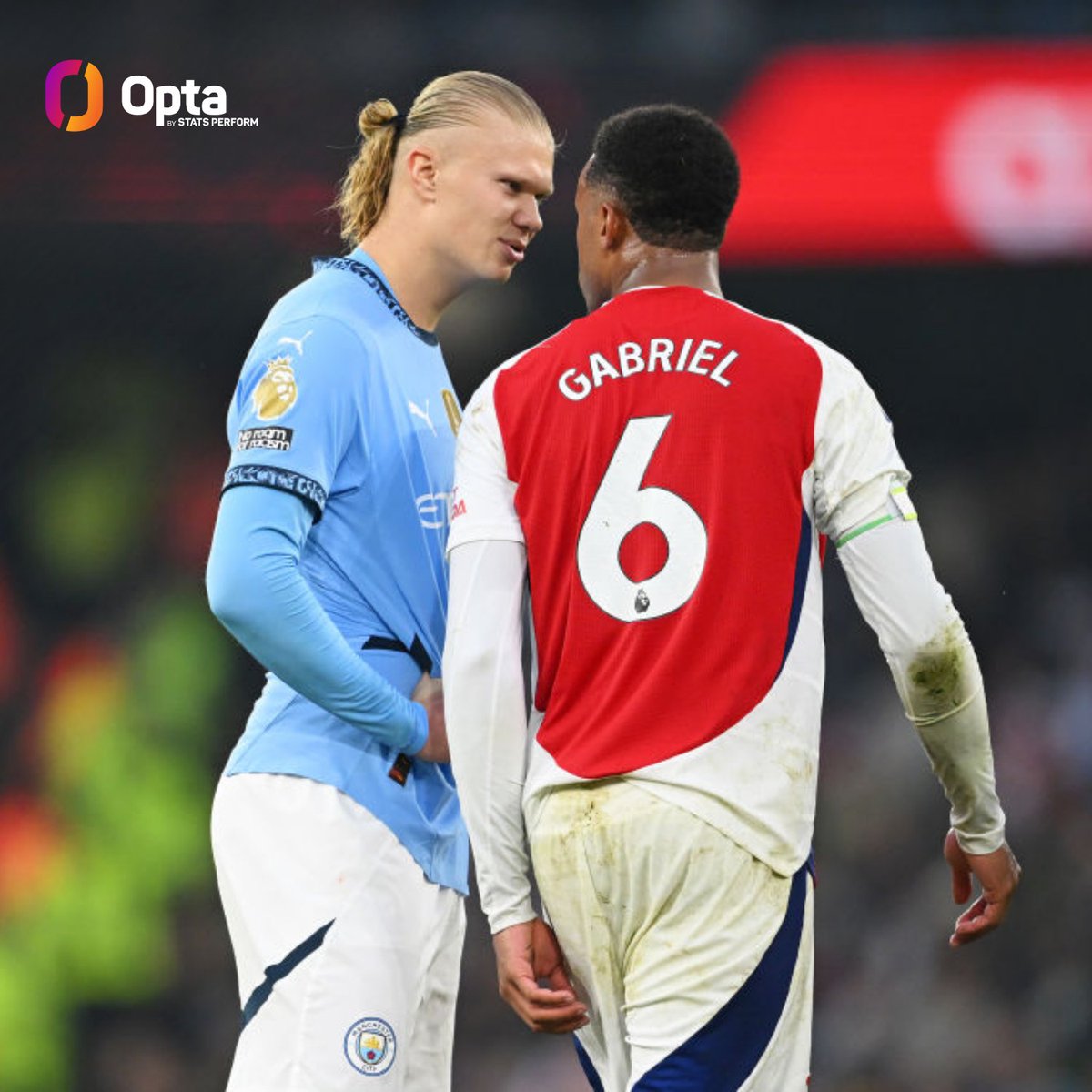 OptaJoe's tweet photo. 16 - 🇧🇷 Gabriel Magalhães has lost more duels against 🇳🇴 Erling Haaland than he has against any other player in the Premier League (16).

Haaland has also scored in each of his last four league games when facing Gabriel (4 goals). 

Reunited. https://t.co/DnRAAS6sbC