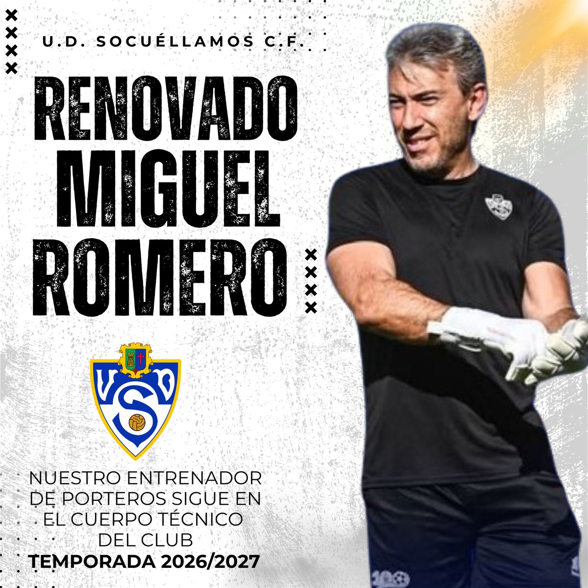 YugoUDS's tweet photo. MIGUEL ROMERO "PERLI" renovado. 

Miguel Romero seguirá en el cuerpo técnico de la U.D. Socuéllamos una temporada más. Ligado al Club desde la temporada 2024/25, esta será su tercera temporada en las filas del Socu formando parte del cuerpo técnico como entrenador de porteros. Pieza clave en la U.D. Socuéllamos del ascenso a Segunda B en el cuerpo técnico de García Cosín, sigue con las mismas ganas al frente de una de las labores mas importantes, la puesta en forma de los porteros del Club combinando trabajo físico, agilidad y destreza táctica. 

Considerado hombre de la casa, sigue siendo uno de los principales activos del club para lograr los objetivos. Para nosotros es un orgullo seguir contando con otro de los nuestros.