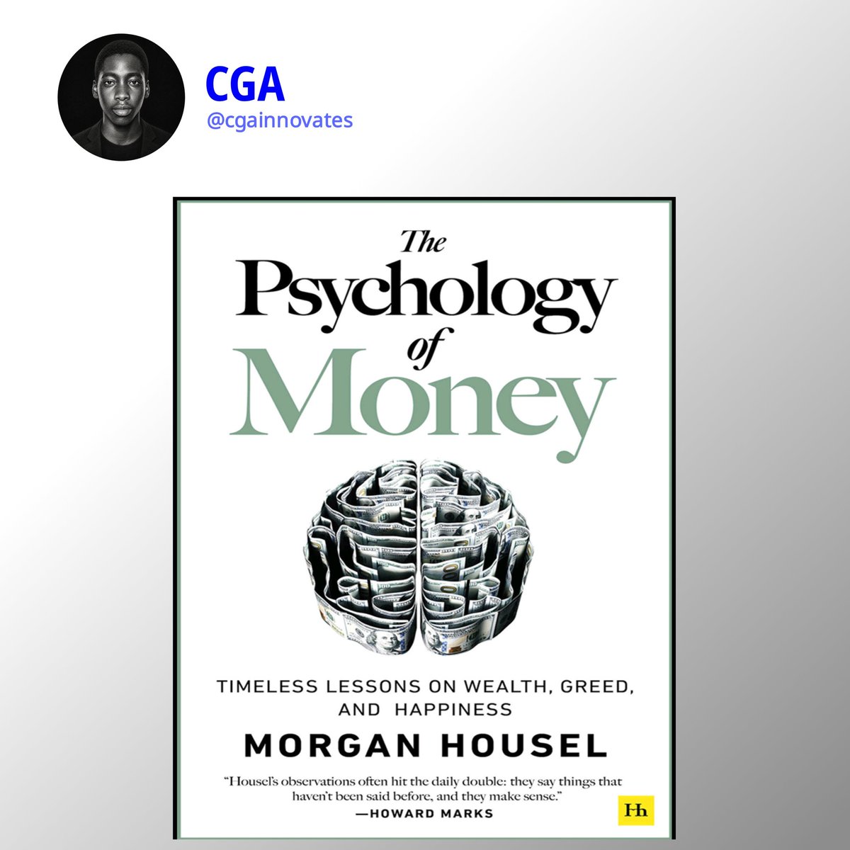 cgainnovates's tweet photo. Money isn't just mathematics—it's psychology.
One of my biggest takeaways from The Psychology of Money by Morgan Housel.
Here are a few insights that changed my perspective.
What lesson from the book changed your perspective the most?
#ThePsychologyOfMoney #Finance #Mindset https://t.co/JmUgNc4c9y