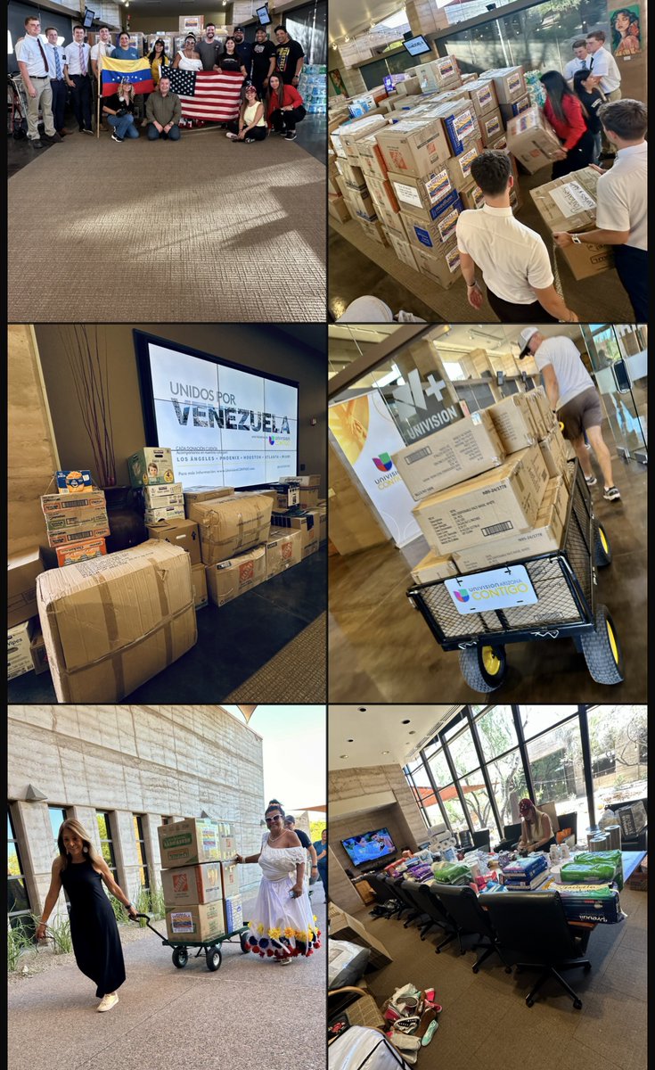 PoRtAvOz's tweet photo. The response of solidarity in Arizona has been overwhelming and inspiring. Thank you to all the residents, businesses, and volunteers who have donated items and time to benefit the victims of the recent earthquakes in #Venezuela. Through TelevisaUnivision’s social impact platform, #UnivisionContigo, we launched the #UnidosPorVenezuelacampaign, a multi-city donation caravan that will transport the donations to our partner @GEMmissions in Miami and then to Venezuela. In the next few days, the caravan will stop in Phoenix to pick up the boxes of hope and bring them to the hands of the most needed people in Venezuela.