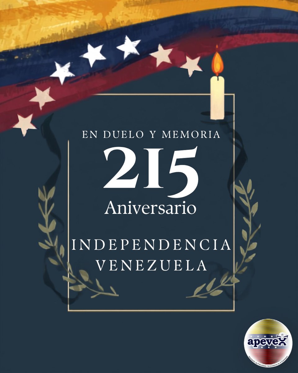 Apevex's tweet photo. Se cumplen 215 años de la Independencia de Venezuela. Este #5julio lo vivimos con el corazón herido por los terremotos, pero también con fe: si un puñado de venezolanos pudo forjar una nación en medio de la incertidumbre, hoy todo un país puede levantarse de nuevo https://t.co/3uROSemWDQ
