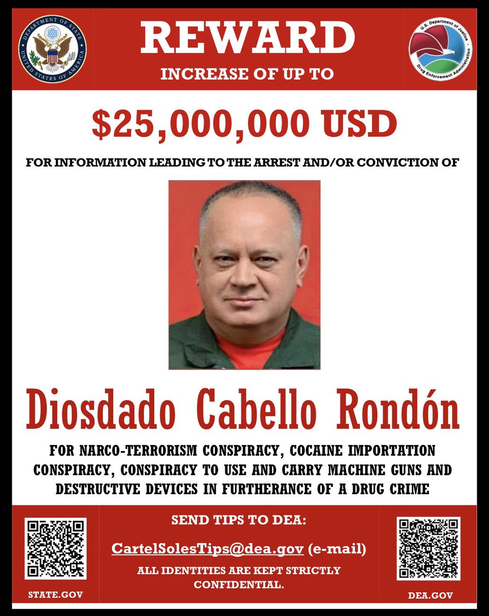 ChristianRigio's tweet photo. Could you please explain the following situation @DEAHQ:
How the Chargé d'affaires in #Venezuela was been speaking with Diosdado Cabello.
@WhiteHouse @POTUS @marcorubio 

What is the official position of the administration in this matter? https://t.co/rIlm4P8ELB