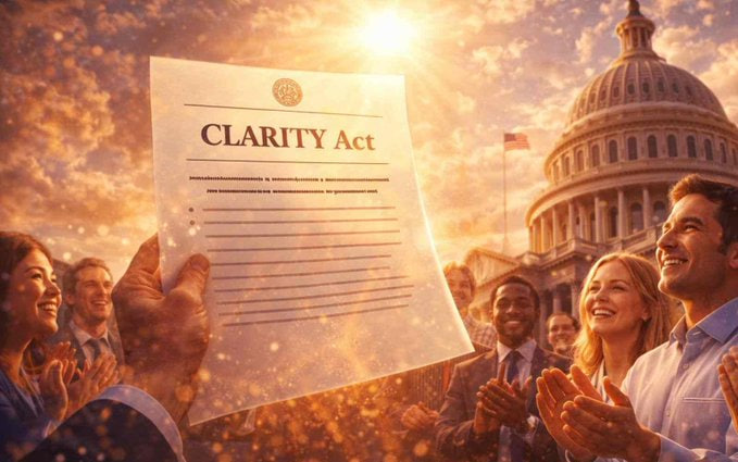 Eeinyy's tweet photo. Finally. The CLARITY Act updated four days ago, is inching closer to actual implementation

If ultimately passed, I believe this will mark one of the most significant regulatory turning points for the U.S. crypto industry in recent years

What capital fears most isn't regulation itself, but uncertainty. Once the rules are clear, capital, developers, and institutions will all re-evaluate the U.S. market. #Crypto may well be entering a new cycle.

I anticipate the market's focus will shift from "regulatory crackdowns on crypto" to "which projects will be the first to benefit from regulatory clarity"

History does not reward those who sit on the sidelines

The clearer the regulations, the more willing institutions are to enter the market

Will the U.S. reclaim its status as the global hub for crypto innovation over the next five years?

#XRP #CLARITYAct