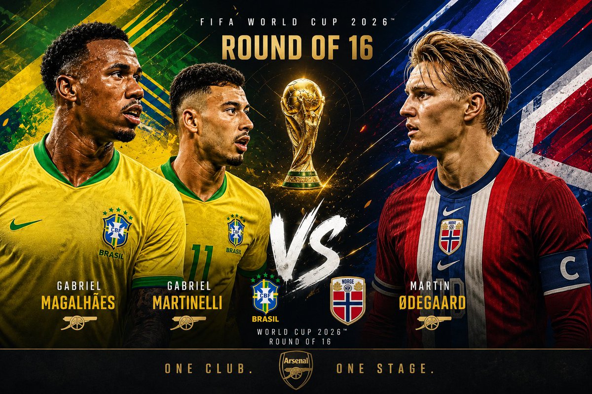 AFCDecs's tweet photo. Arsenal teammates become rivals tonight! 🇧🇷🆚🇳🇴
Gabriel Magalhães &amp; Gabriel Martinelli take on Martin Ødegaard in a huge World Cup Round of 16 clash.
Who are you supporting tonight? Brazil or Norway? 👀 https://t.co/9rMxPvX21n