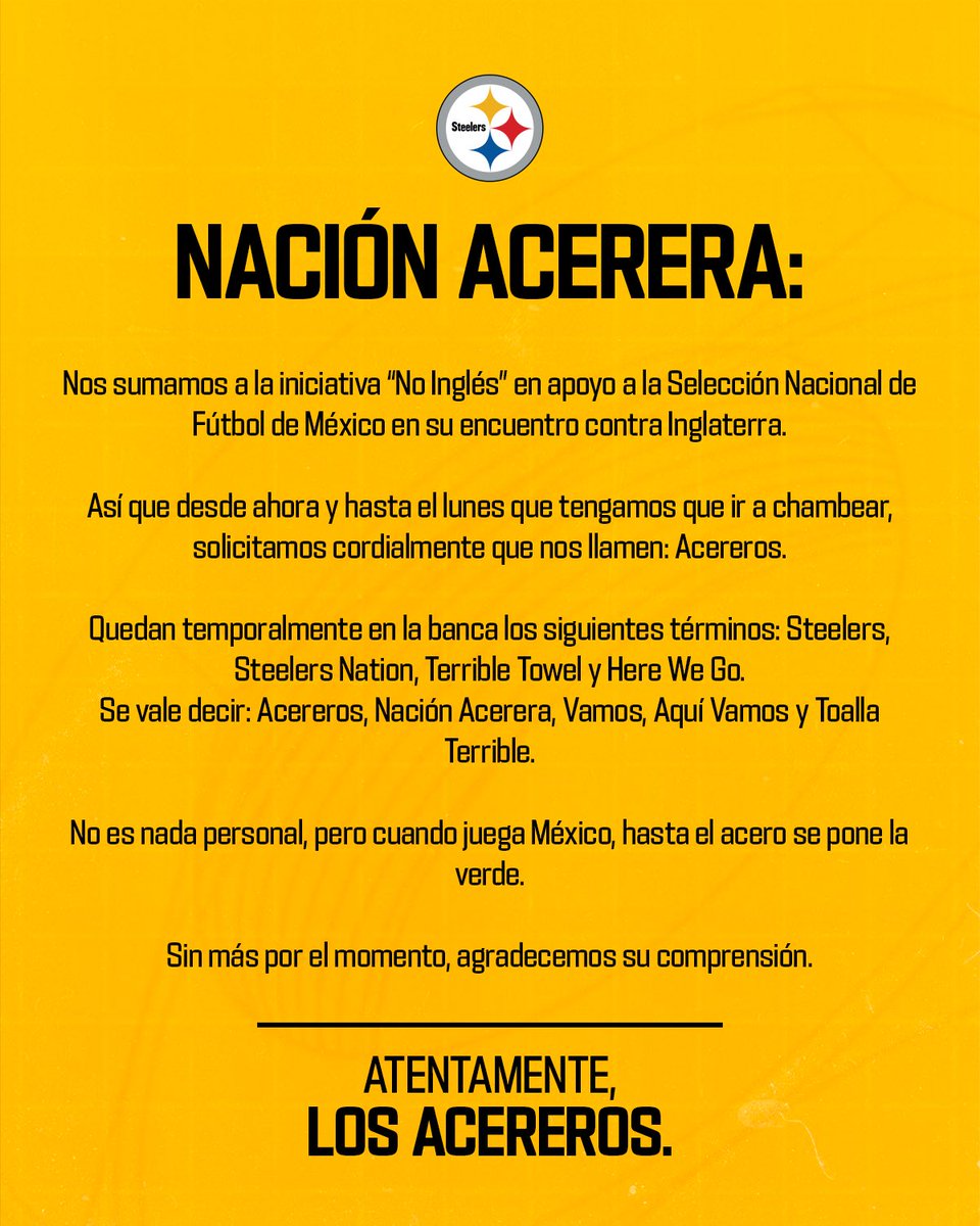 LosSteelers's tweet photo. Siempre contigo, México lindo y querido 💚🤍❤️

¡Mucho éxito, @miseleccionmx! 🇲🇽 https://t.co/3r7EZTeXk4
