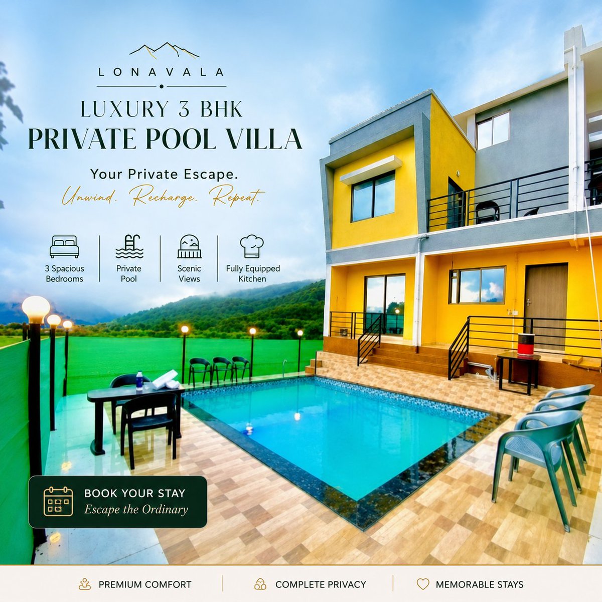 HumanitasSsi's tweet photo. Escape to a premium 3BHK Private villa in Lonavala, enjoy complete privacy, spacious interiors, and modern amenities, making it an ideal choice for a relaxing stay in the hills.
Website - https://t.co/OW0wrVA0Kq
#Lonavala #WeekendGetaway #QuickVacay #RainyDayVibes https://t.co/xPZoWd2E4H