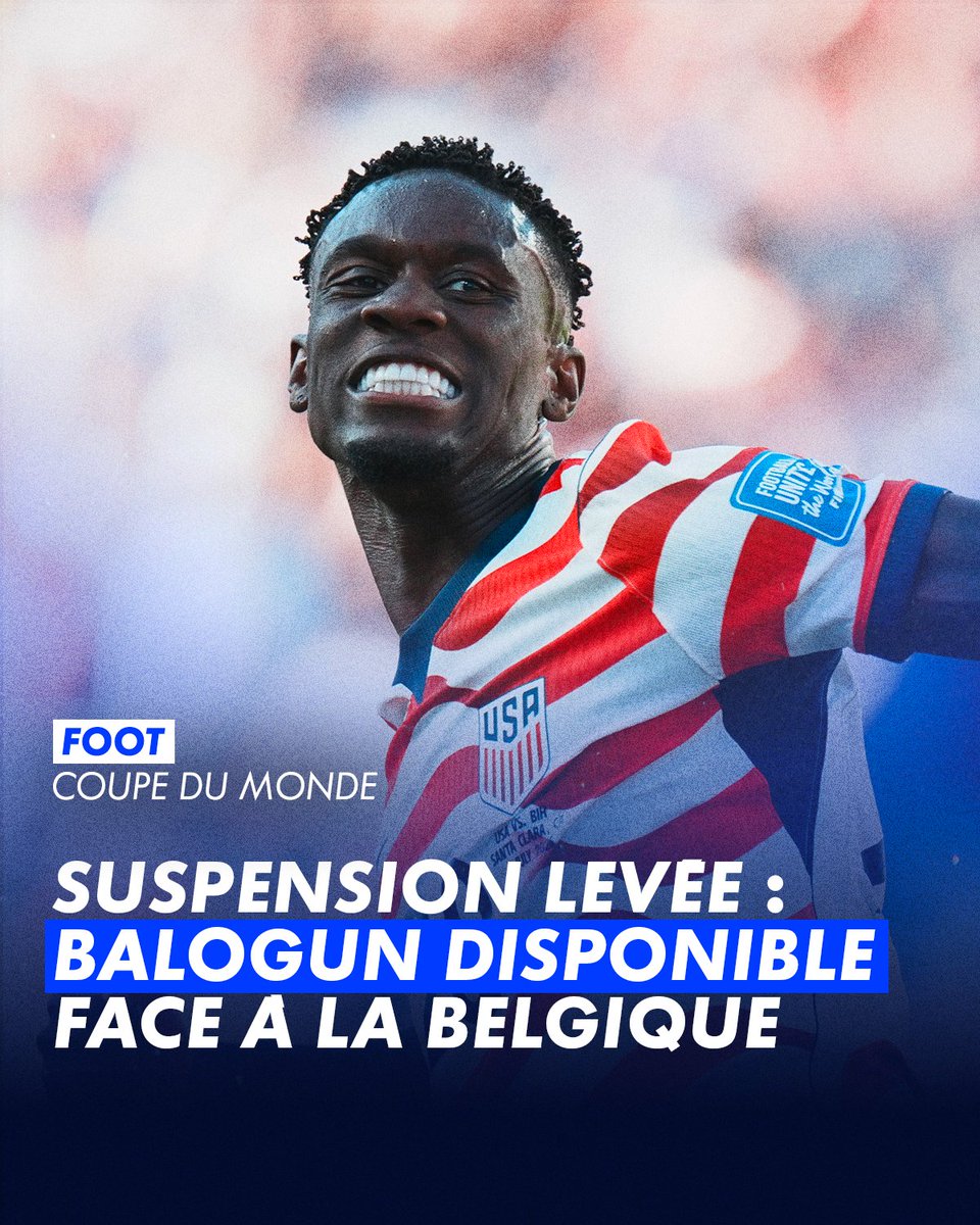 CanalplusFoot's tweet photo. 🇺🇸 Folarin Balogun pourra jouer face à la Belgique en Coupe du monde !

L'attaquant américain écope d'un match de suspension AVEC SURSIS après son carton rouge reçu en 1/8e face à la Bosnie, le rendant disponible pour les 1/4 de finale 😳 https://t.co/1lKsyXVuyW
