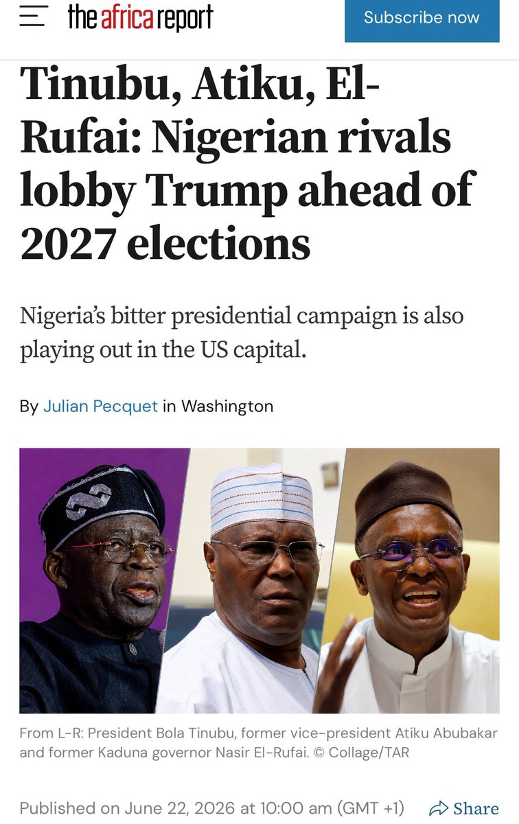 AsuitTutors's tweet photo. Tinubu, Atiku, El-Rufai — rivals who fund terror are now lobbying Trump in DC. BRGIE led the way. Biafra deserves recognition. They are copying, but they cannot clean their bloodstained hands. https://t.co/j2BhJAg27x