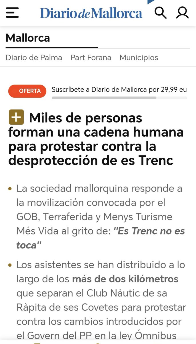 vagadefam's tweet photo. Resposta massiva en defensa des Trenc!!!! 

Heus ací com ho han vist les portades de quatre mitjans: els tres primers parlen de l'assistència de milers de manifestants que arriben a un màxim de 10.000. El mitjà que fa quatre, OK Diario del colonitzador foraster, Eduardo Inda, que pràctica la desinformació sistemàtica i el terrorisme periodístic al servei del CNI i de PP-VOX, ha fotut en portada la gran mentida de "Apenas mil personas forman una cadena humana..." però amb les presses no han pensat a esborrar el peu de foto de l'Agència Europa Press que reprodueixen i que parla de "miles de persones".

Els periodistes fatxes del PP-VOX reclutats per Inda a les colònies d'ultramar: Tomás Ibarz, Pedro Serra, Indalecio Rivelles, Julio Bastida, M. Á. Font, Mar del Valle, Fernando Merino... són uns cracs fora sèrie!
