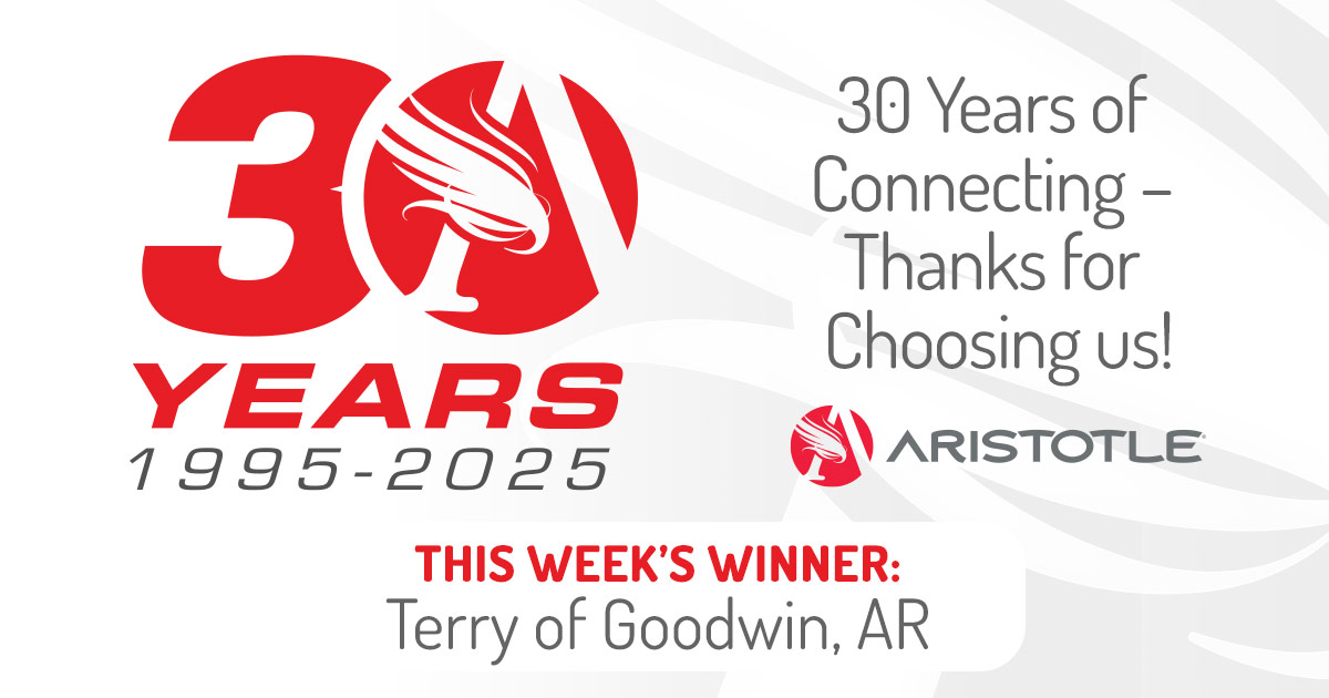 AristotleBuzz's tweet photo. Aristotle is giving away 30 prizes for our 30th Anniversary! Today’s winner is Terry of Goodwin, AR, who gets a free month of internet and a surprise gift. Keep watching for more winners. You could be next!
#30YearsConnecting #RuralInternet #BroadbandForAll https://t.co/ZgI5mufGvl