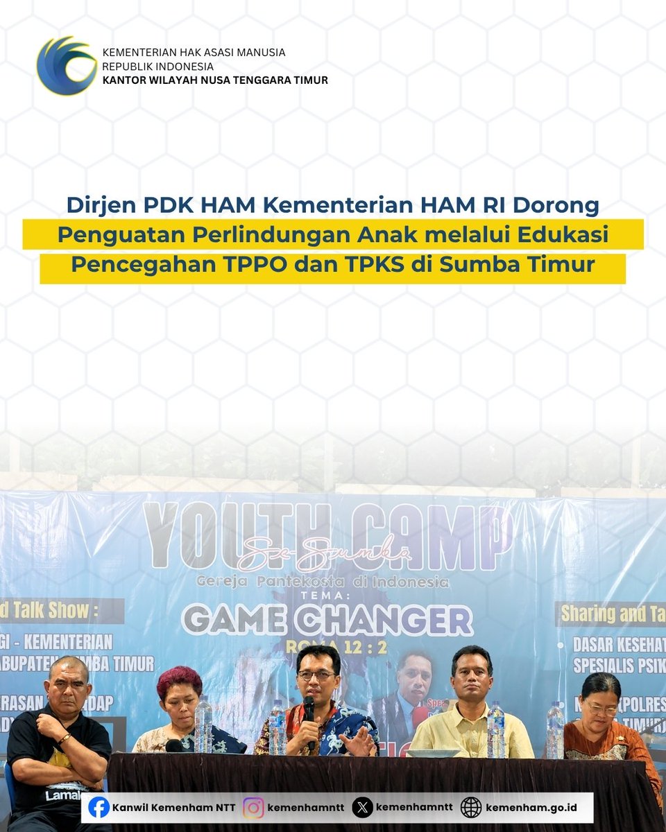 kemenhamntt's tweet photo. Dirjen PDK HAM Kementerian HAM RI Dorong Penguatan Perlindungan Anak melalui Edukasi Pencegahan TPPO dan TPKS di Sumba Timur
Selengkapnya:
https://t.co/RwGdt7IqG5 https://t.co/88ZTubk8cg