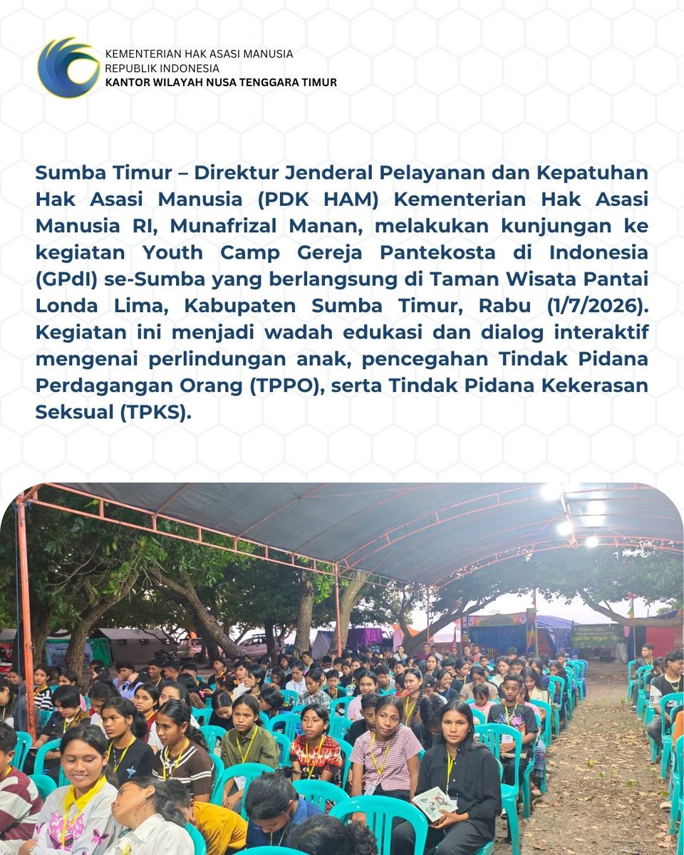 kemenhamntt's tweet photo. Dirjen PDK HAM Kementerian HAM RI Dorong Penguatan Perlindungan Anak melalui Edukasi Pencegahan TPPO dan TPKS di Sumba Timur
Selengkapnya:
https://t.co/RwGdt7IqG5 https://t.co/88ZTubk8cg