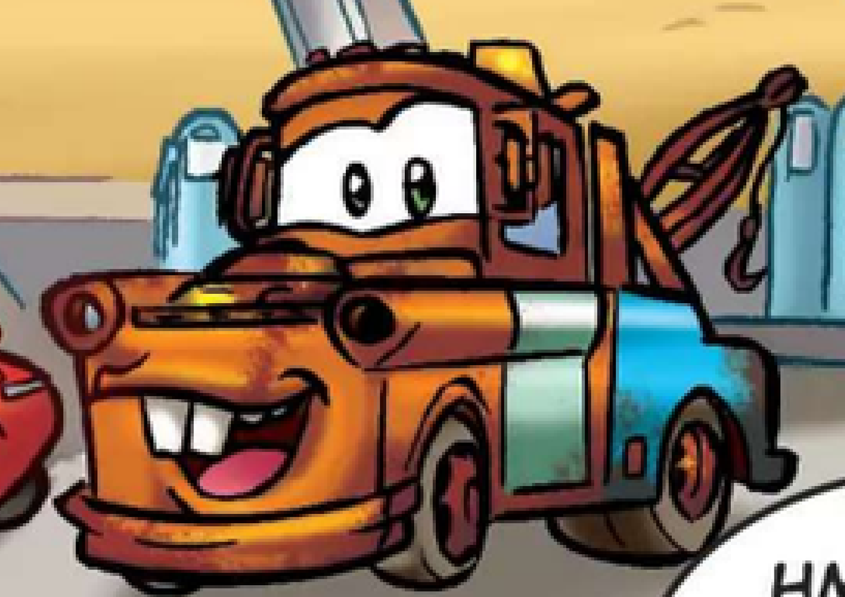 ScoobGoob's tweet photo. Mater is an absolute menace is this comic.

Not only was he criticizing Sally's taste in music and telling one of his "Tall Tales" about allegedly being in a metal band with Lightning, but he also caused tension in Lightning and Sally's relationship and was SMILING about it 😭 https://t.co/Ntw2Z1EdLH
