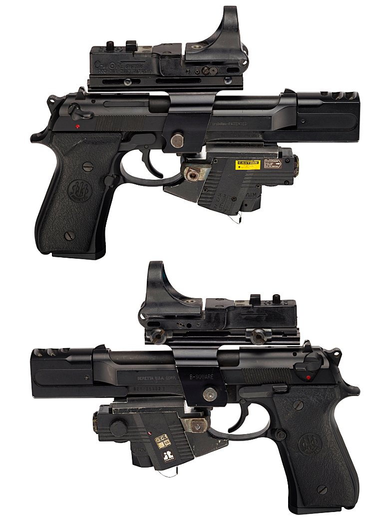 AutoMagArchive's tweet photo. Beretta 92FS with C-more red dot, JT Laser Aiming module, &amp; SGS Comp used in ''Double Team'' (1997). https://t.co/Pawf3pH1j4