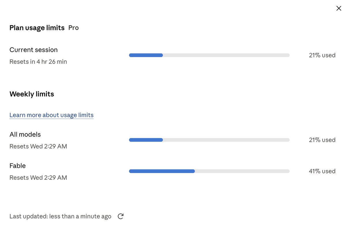 TheJumbledSoul's tweet photo. @String_The0rist @diegocabezas01 This is correct, if you are using only Fable your Fable usage will be approximately 2x of the all models usage bar https://t.co/FVTNsXQzbM