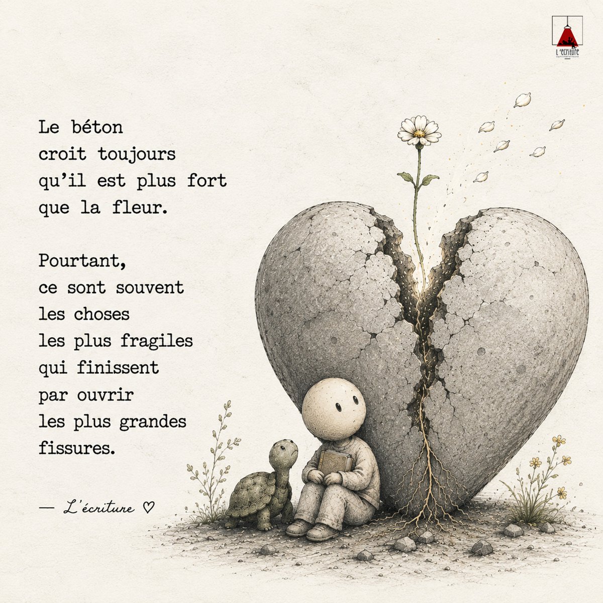 Ecriture2's tweet photo. La fragilité n'est pas toujours l'opposé de la force.
Parfois, elle en est la forme la plus courageuse.
🤍 https://t.co/Es6ltLuv9m