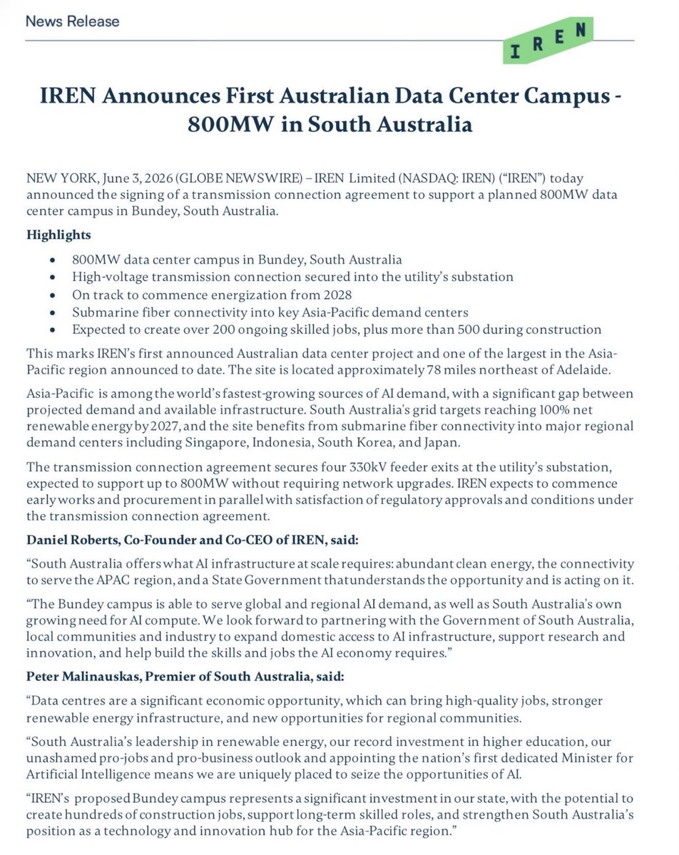 DollarCostAvg's tweet photo. $IREN South Australia: Campus Deal Details ✅ https://t.co/2cEDXlLOGx