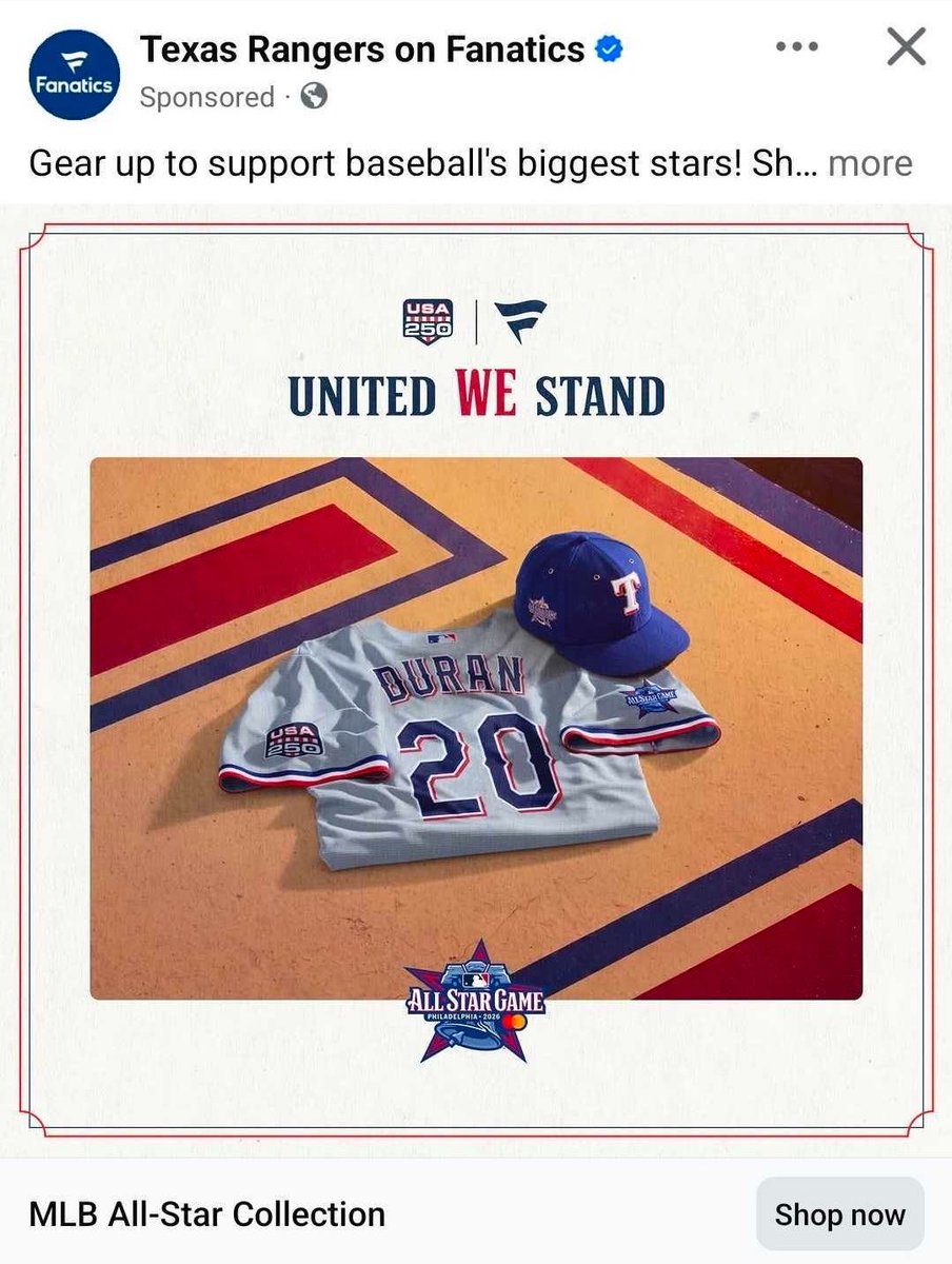 Rangers__Nation's tweet photo. Fanatics is marketing their All-Star collection with an Ezequiel Duran jersey… reserve replacement maybe? 🤔 https://t.co/jMrWtWPh7g