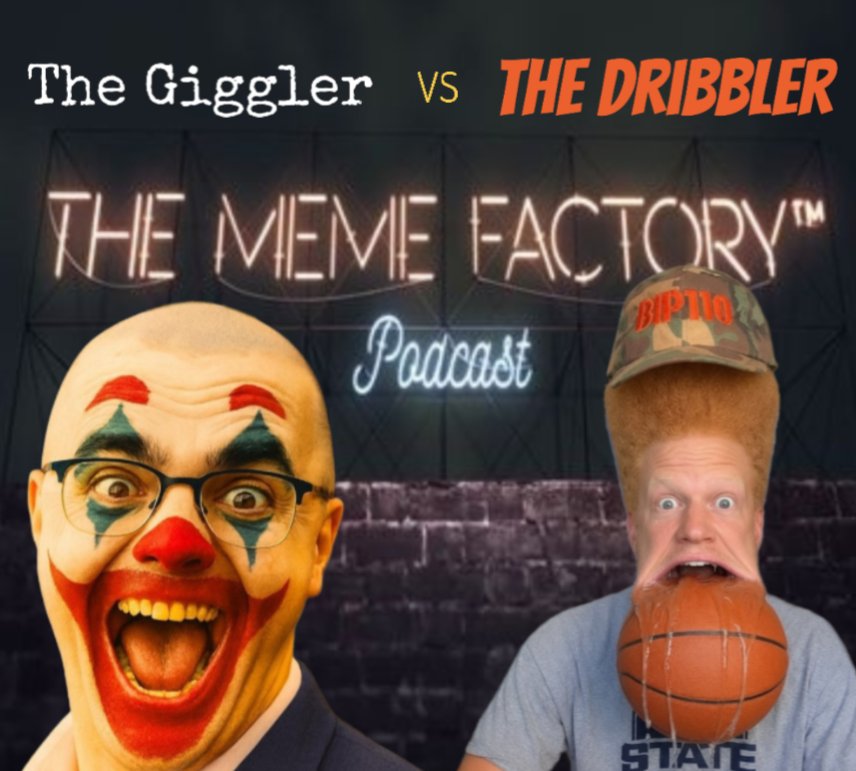 ray_bon_'s tweet photo. This week on the @MemeFactoryTM podcast!

The Dribbler 🏀 Versus the Giggler 🤭

This BIP debate will be moderated by @mattkratter of Pleb Slop University👨‍🎓 https://t.co/YvVDtfEYTq