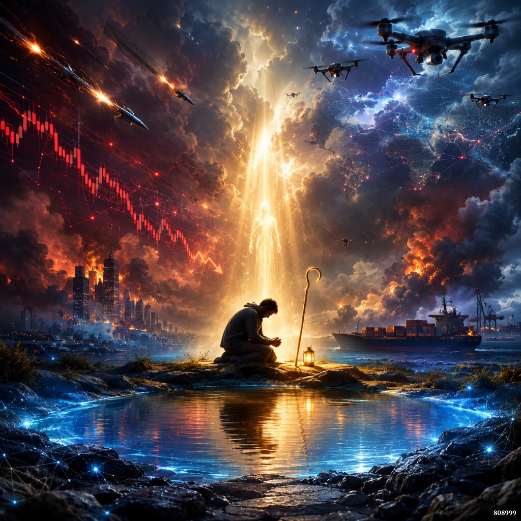 8088Y999's tweet photo. “Ataraxia”— a luminous vision of peace standing unshaken while war, fear, loss, and uncertainty tremble around it.
A soul kneels where the world collapses, yet the light within refuses to break.
Soon to join the **Eirenic Collection**.
#Ataraxia #Eirenic #NFTArt #DigitalArt #PeaceThroughArt #808999