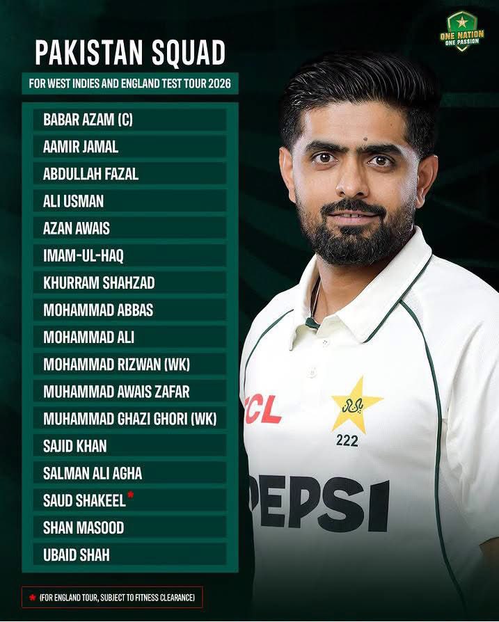 MalikEnaamUllah's tweet photo. Main points of Pakistan test squad:
– Babar Azam is back as captain.
– Ex captain Shan Masood is still in the team.
– Shaheen Afridi has been dropped.
– Aamer Jamal is also back.
– Ubaid Shah got first call up. #testmatch #babarazam https://t.co/onzqqAMlQN