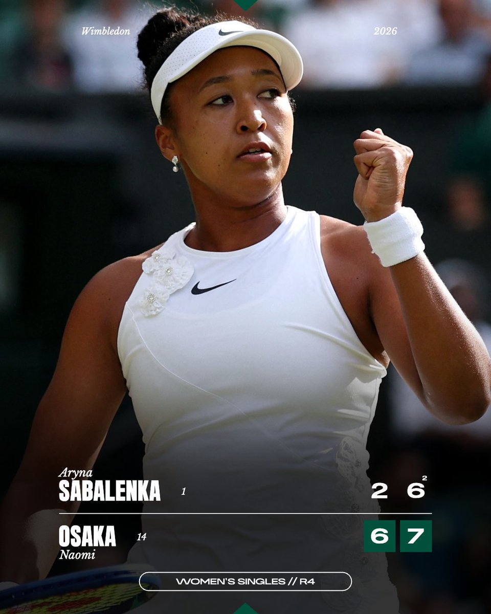 rolandgarros's tweet photo. A STATEMENT WIN FOR NAOMI 💥

The 4-time Grand Slam champion reaches her first Wimbledon quarter-final! https://t.co/Mhli6BUSB0