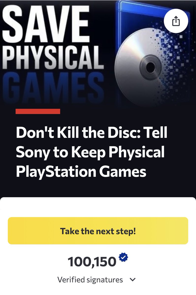 LikeToBeBossy's tweet photo. Over 100K signatures already on the petition to save physical games! 🤝 https://t.co/jrXNNw5PQU