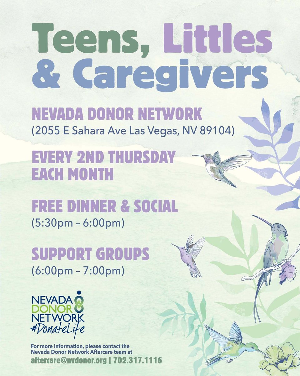 NVDonor's tweet photo. A quick reminder that @NVDonor’s grief support groups have expanded! Our brand-new Teens, Littles & Caregivers’ group will support younger members in the community & their caregivers. It will include creative expression, guided conversations, peer connection & storytelling. #RSVPNow: https://t.co/QCW1HWhLu2 #DonateLife