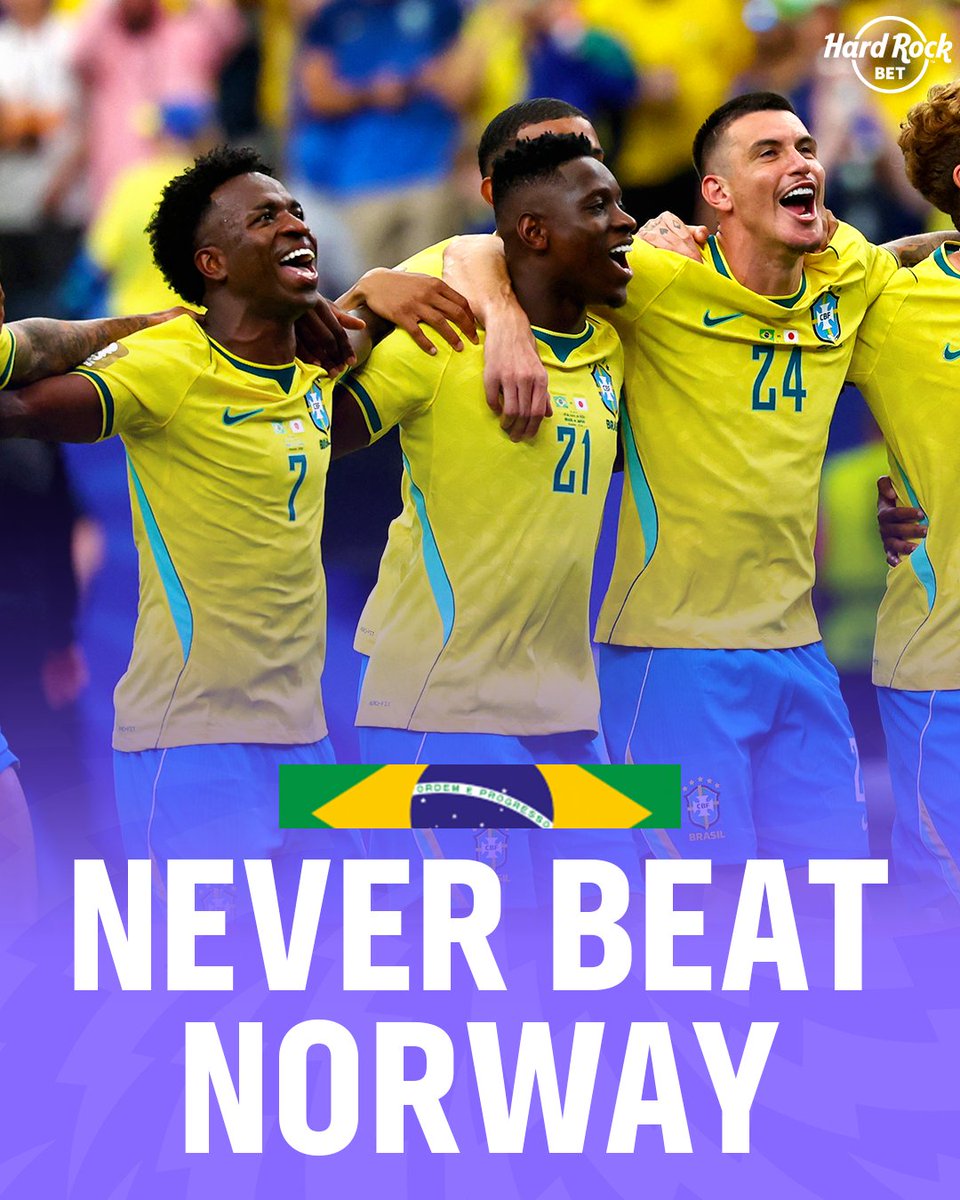HardRockBet's tweet photo. Norway is the only national team in the world that Brazil has faced and never defeated (0-2-2)

However, 75% of the handle is on Brazil to advance 😬 https://t.co/I2haEqR8oR