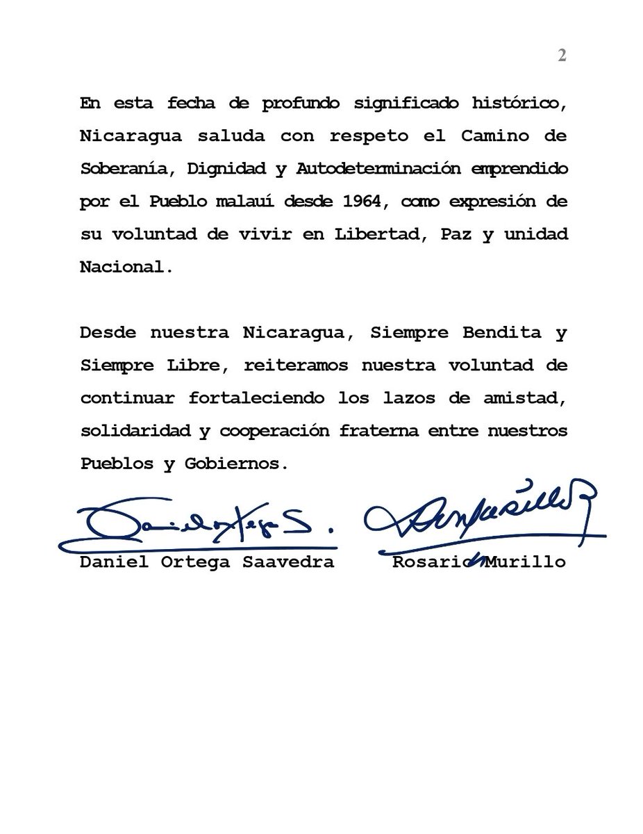 el19digital's tweet photo. 🔴 #Mensaje de Saludo y Felicitación del Copresidente-Comandante Daniel, y la Copresidenta Compañera Rosario, a Su Excelencia Azali Assoumani, Presidente de la Unión de las #Comoras, al conmemorarse 51 Años de la Independencia en ese Hermano País. https://t.co/amVPR5cRwF