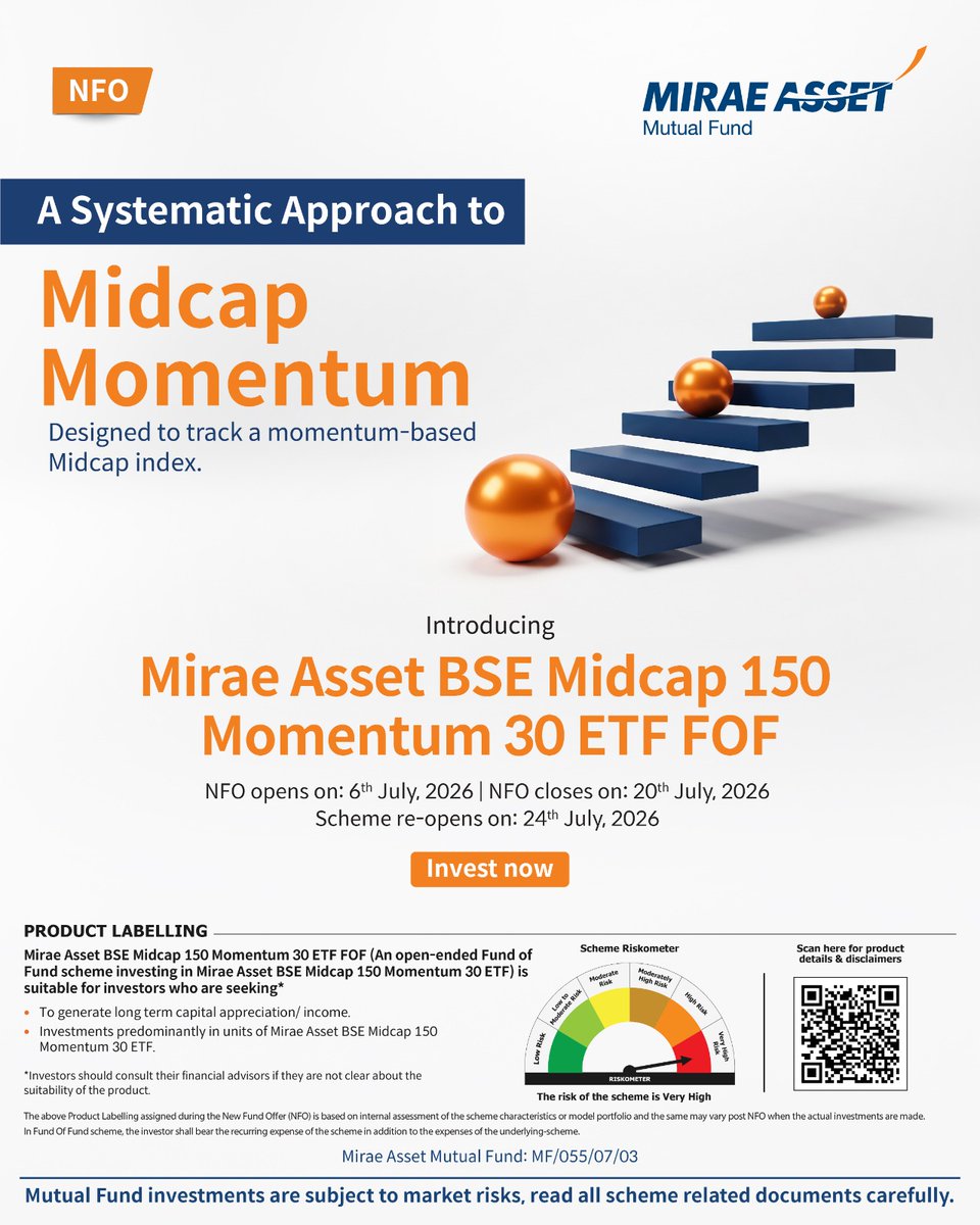 MiraeAsset_IN's tweet photo. Launching, Mirae Asset BSE Midcap 150 Momentum 30 ETF FOF - A systematic approach to Midcap momentum.
Know more: https://t.co/FtfbJ9w5P6
Invest now: https://t.co/u3aJzRSf9b https://t.co/hgXCkIRRuw