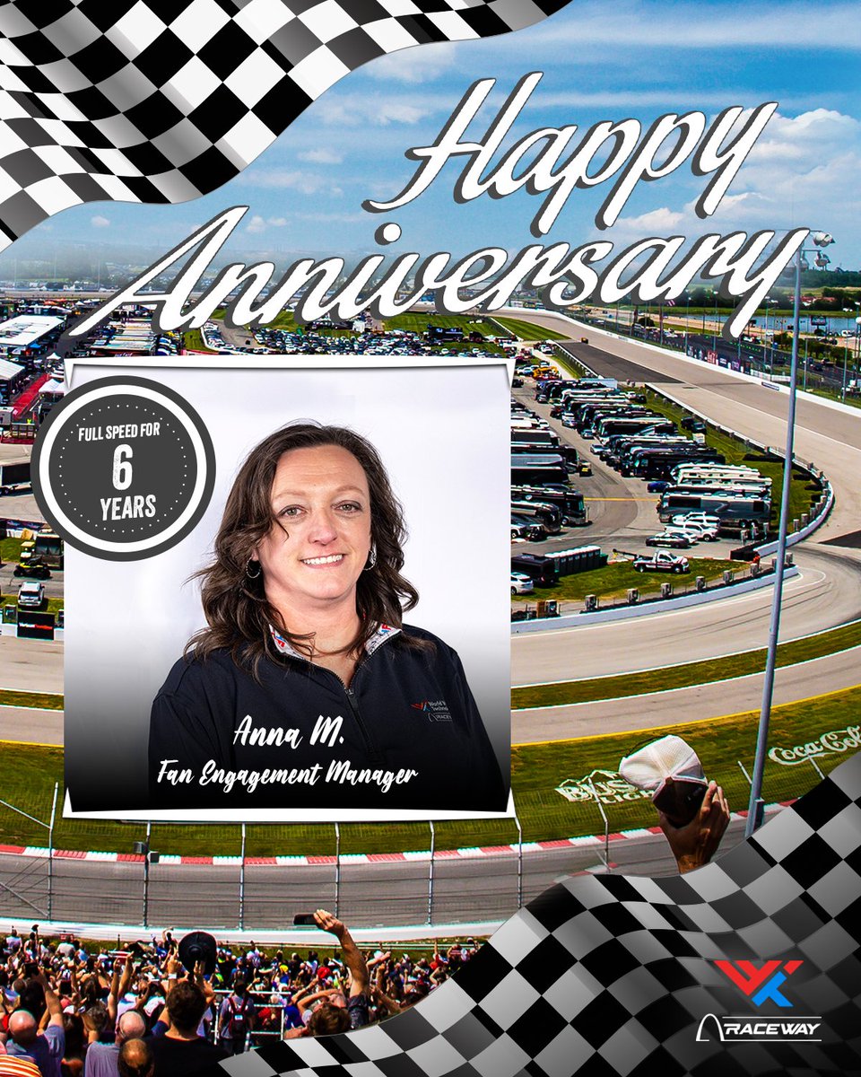 WWTRaceway's tweet photo. If you’ve had a great experience at the track, chances are she's been a part of it! From camping to fan engagement and everything in between, she’s been at the center of it for 6 years at WWTR. We appreciate everything you do!

Help us congratulate Anna on 6 years! 👏🎉 https://t.co/Yw6rrDe32O