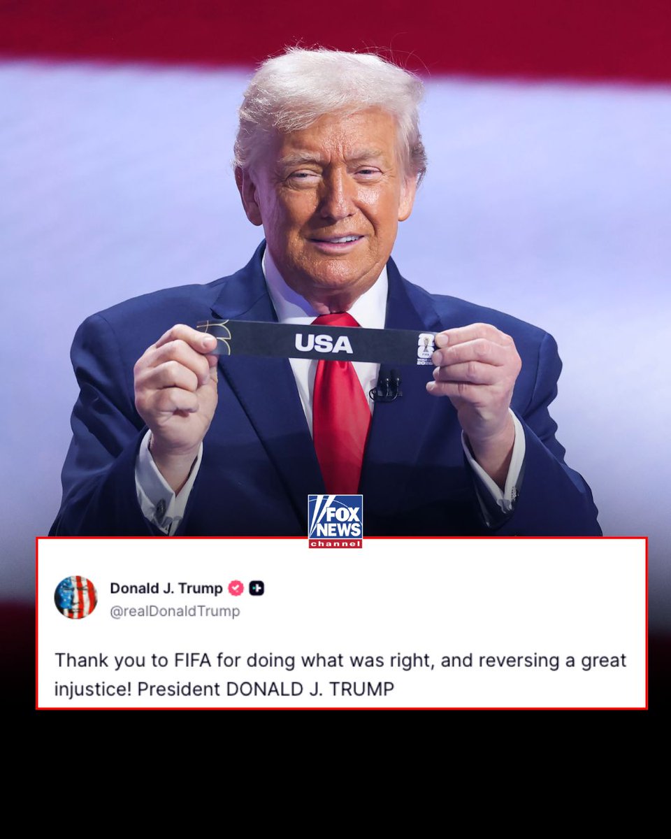 FoxNews's tweet photo. President Trump thanked FIFA for overturning Folarin Balogun's controversial suspension, a decision that clears the Team USA star to suit up against Belgium on Monday. https://t.co/XuwqJfASEt