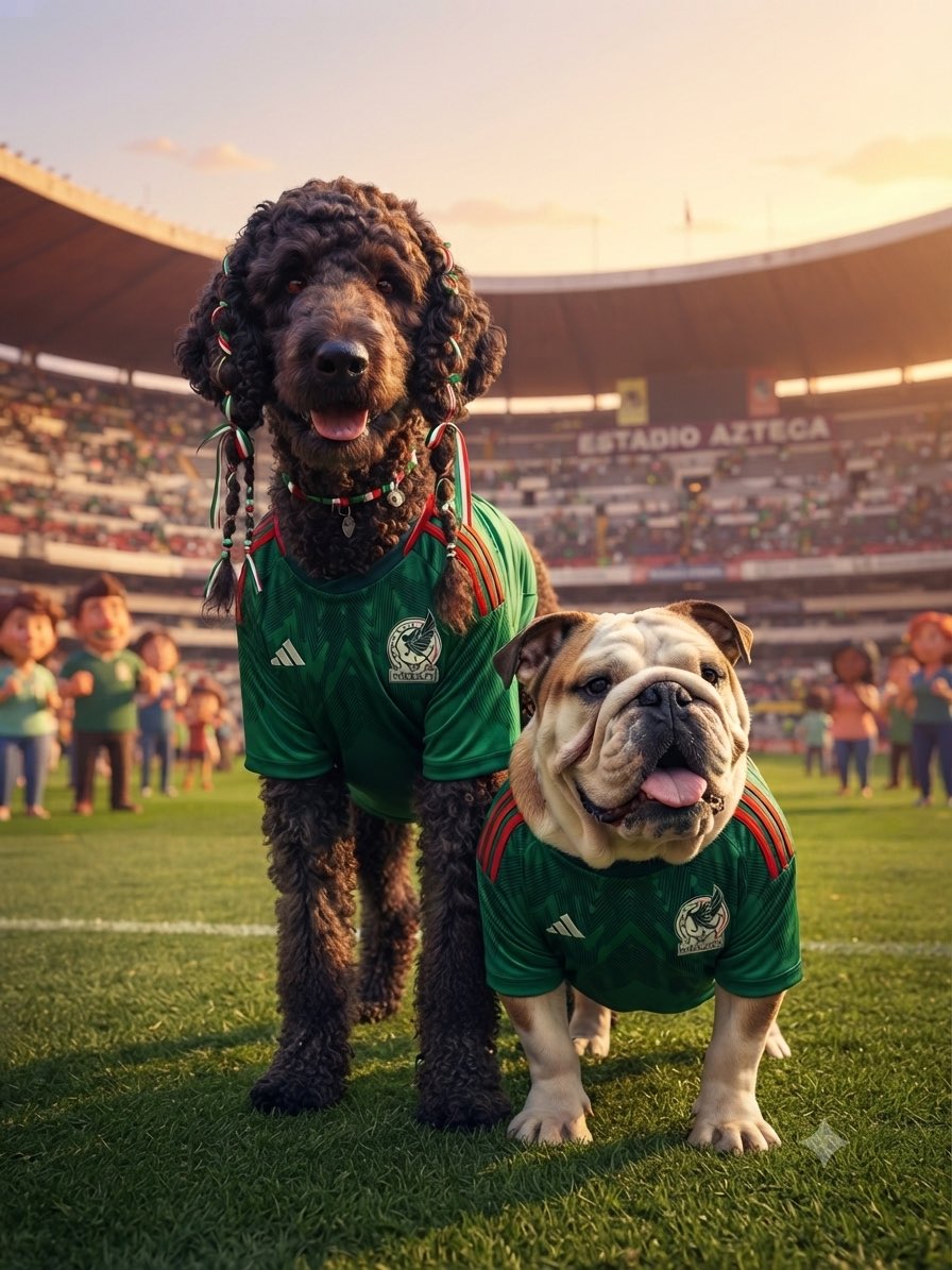 abrahamvanaya's tweet photo. Mis chuchitos!
Sir Aslan #GoldenDoodle
Su Majestad Emilio “Escobar” #Bulldog
Están listos para apoyar a @miseleccionmx
Porque los mexicanos nacen donde les da la chingada gana!
VAMOS MÉXICO 🇲🇽
#MEXvsENG #WC26
#FIFA https://t.co/1JWJRvdO68