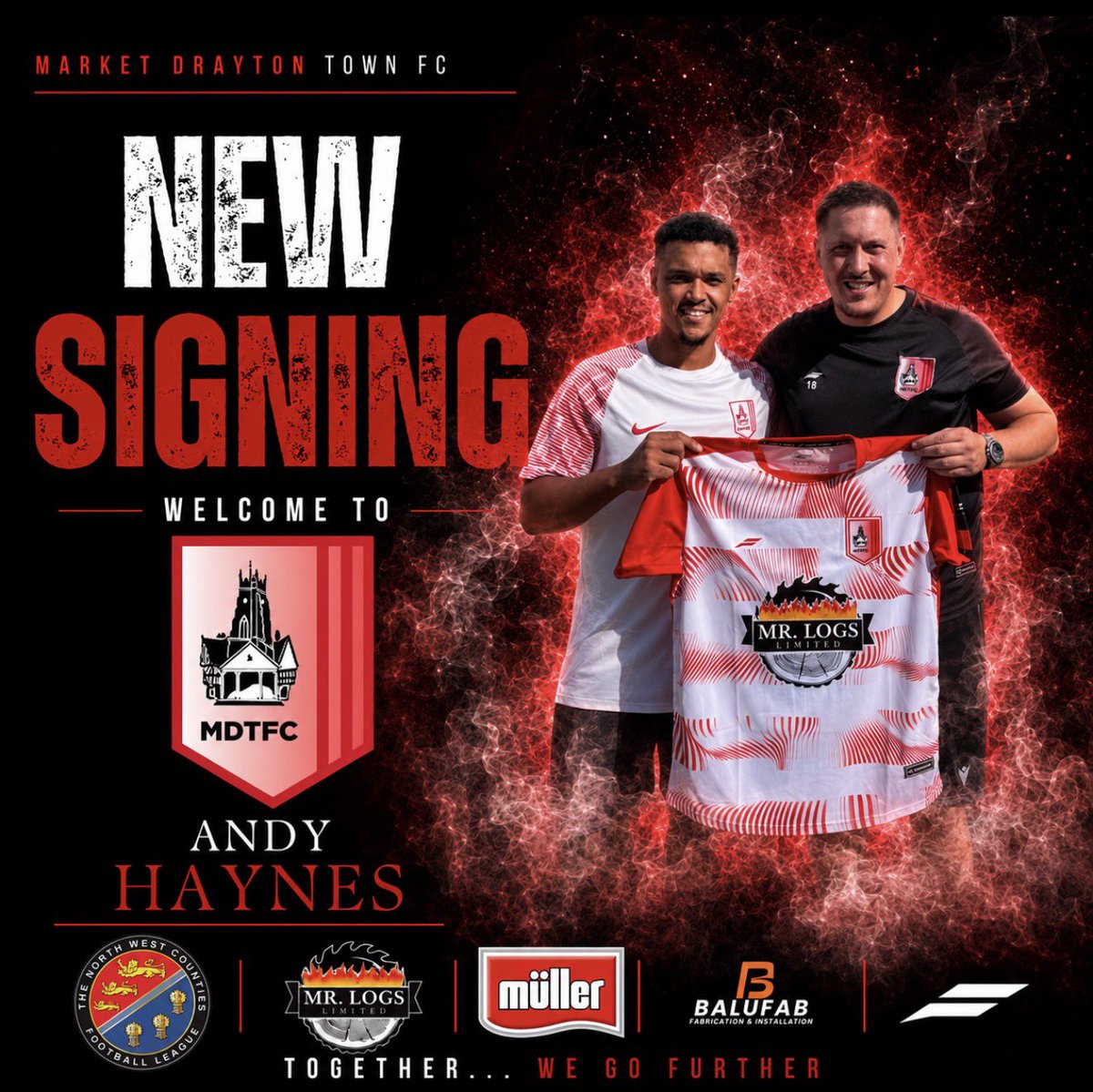 MDTFC's tweet photo. Market Drayton Town FC are delighted to announce the signing of Andy Haynes for the 2026/27 season.

Andy joins the Gingerbread Men with a wealth of experience at this level and adds further quality and depth to our midfield options ahead of the new campaign.

Having impressed throughout pre-season, we’re excited to see what he can bring in a Market Drayton shirt as we continue to build a strong squad for the season ahead.

Everyone at the club would like to give Andy a warm welcome, and we wish him every success in red and white.

Welcome to Market Drayton Town, Andy! 🔴⚪️

🔴Managers Comments🔴
“I’ve known andy since our school days when he was at Weat Brom, so I know not only the quality he has as a player, but also the type of person he is. He’s a genuinely top lad and someone who will fit in really well with the group.

Andy brings us something a little different to our other midfielders. He’s very comfortable in possession, keeps the ball moving and has the ability to control the tempo of a game, which is a massive asset to have.

He’s been with us since the start of pre-season and I thought he looked really good in the second half of Saturday’s friendly. Having played at this level for a number of years, he brings valuable experience to the squad, and I’m confident he’ll play a big role for us throughout the season.”