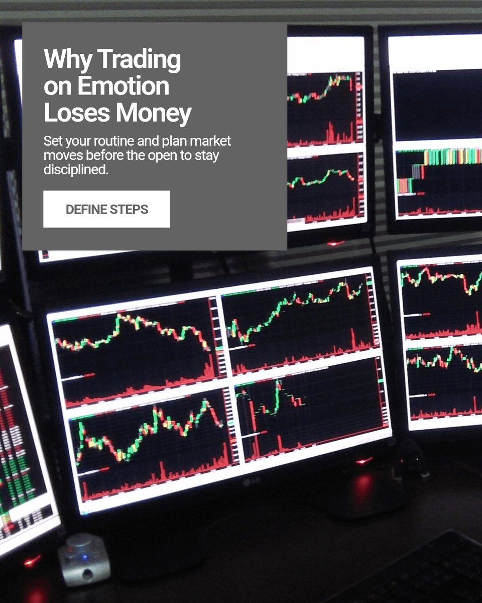Darkpooltraders's tweet photo. Trading on emotion costs money. A set routine cuts noise and builds discipline. Define your steps before the market opens. Comment below. #darkpooltrading https://t.co/0UFwsPad0G